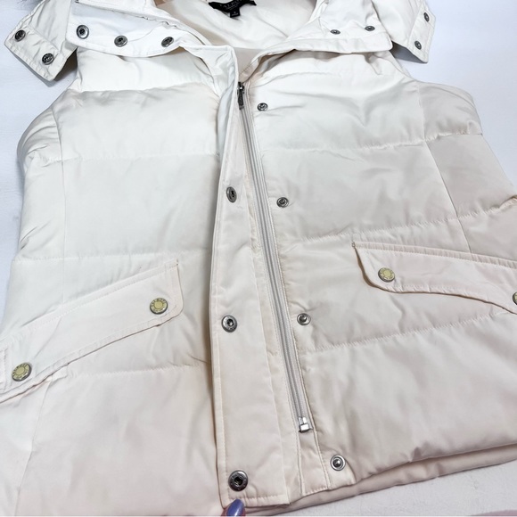 Talbots Duck Down Vest w/ Detachable Hood Faux Fur Ivory Size Small Petite - Picture 6 of 12
